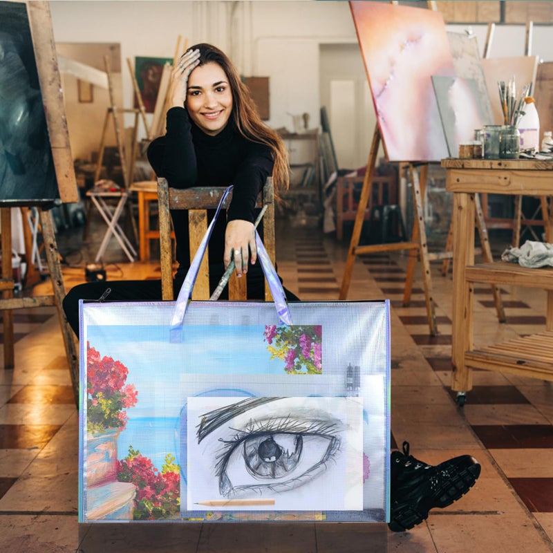 BUSOHA Art Portfolio Bag with Handle and Zipper - 2 PACK 19"X 25" Clear Waterproof Poster Storage Bag for Artworks, Drawing Pads Supplies, Charts and Teaching Material Multipurpose - Image 2